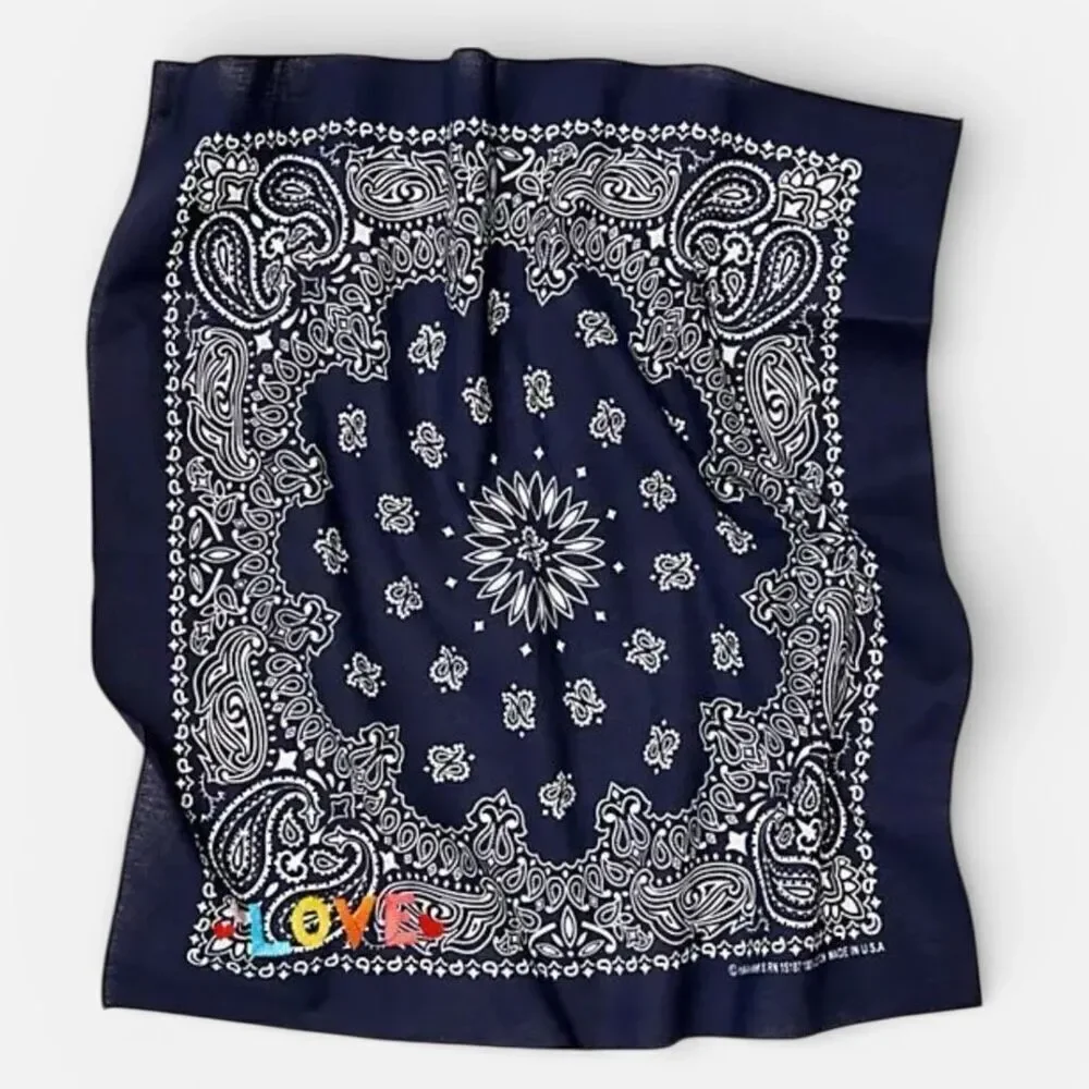 Free People Call It By Your Name Bandana Scarf Navy Paisley LOVE Embroidered NEW